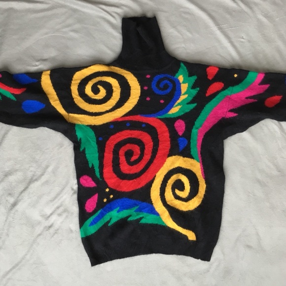 90’s VTG Angora Lambswool Colorful Turtleneck - Picture 5 of 8